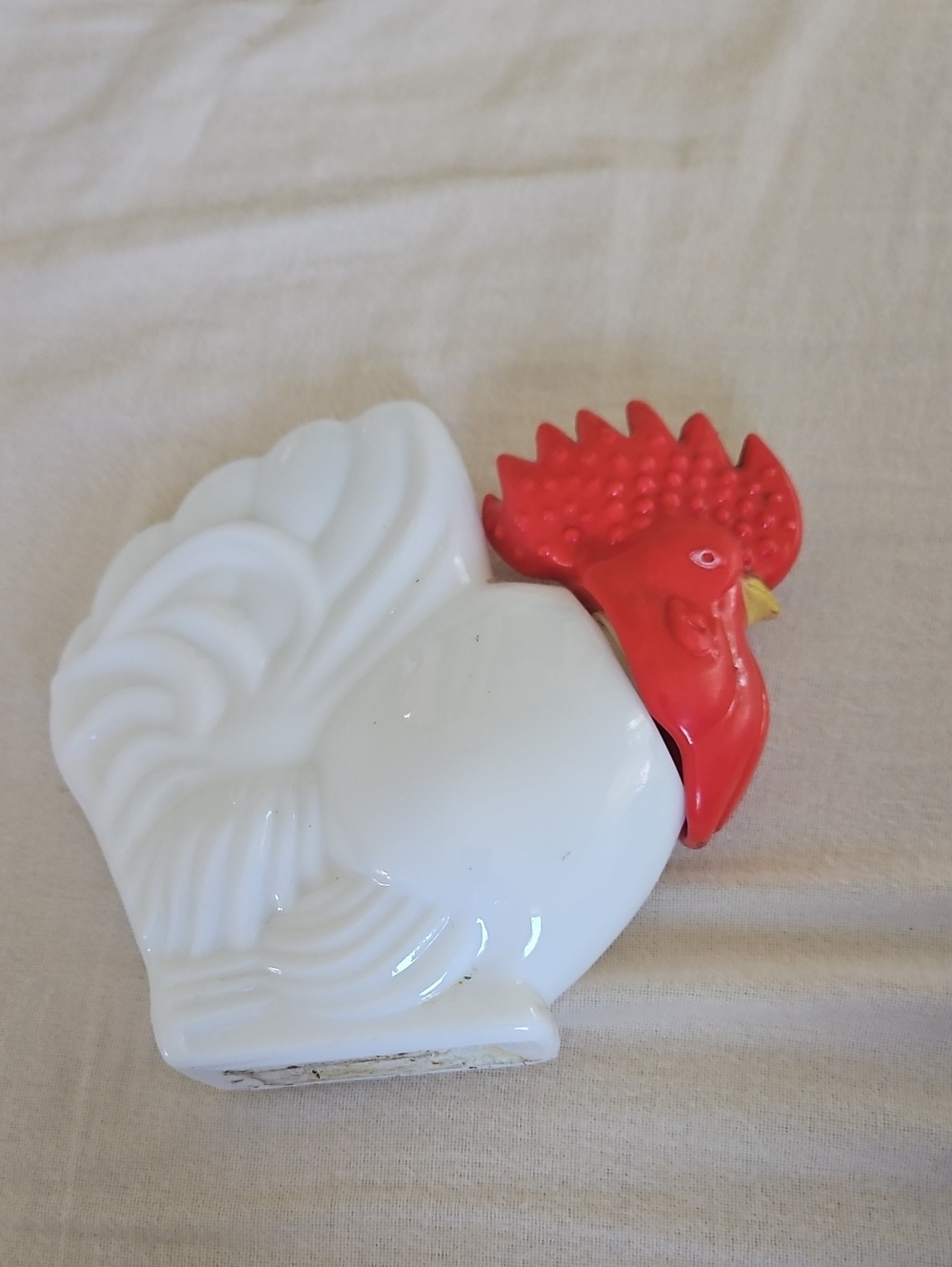Vintage Ceramic Rooster Figurine in White and Red.Avon